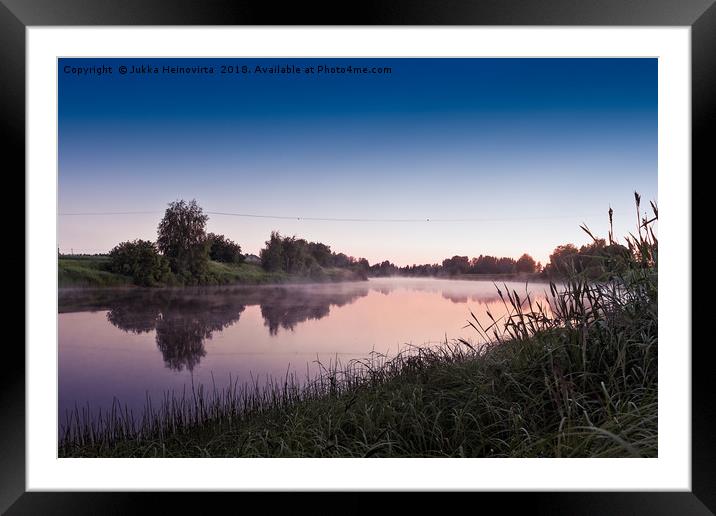 Mist over the river water on a Summer Night Framed Mounted Print by Jukka Heinovirta