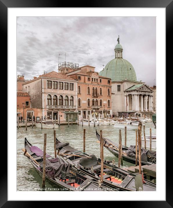Gondolas Parked at Grand Canal, Venice, Italy Framed Mounted Print by Daniel Ferreira-Leite