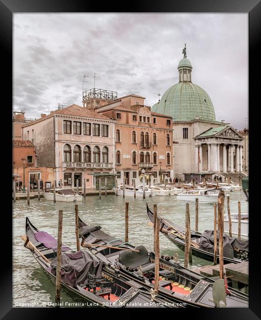 Gondolas Parked at Grand Canal, Venice, Italy Framed Print by Daniel Ferreira-Leite
