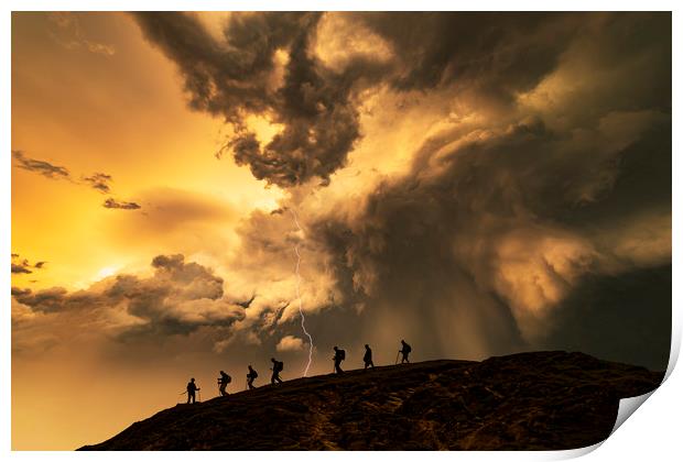 Hikers on the storm Print by John Finney
