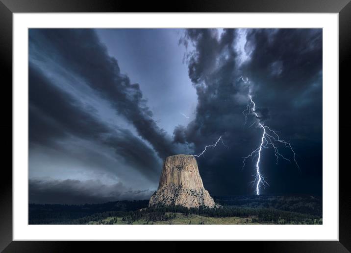 Storm over The Devils Tower Framed Mounted Print by John Finney