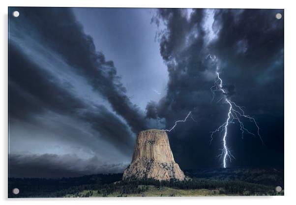 Storm over The Devils Tower Acrylic by John Finney