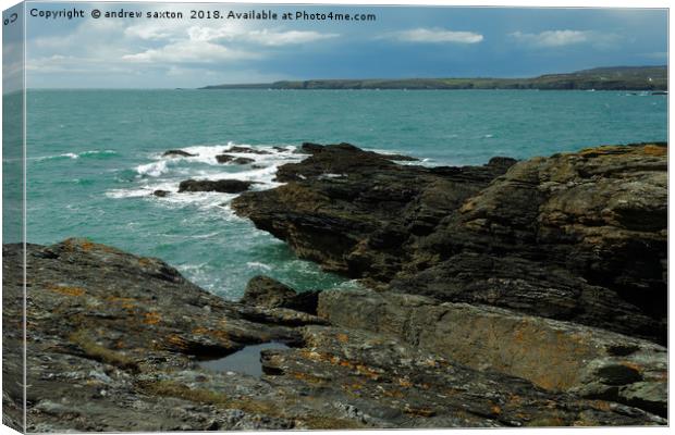 ROCKS OF TREARDDUR BAY Canvas Print by andrew saxton