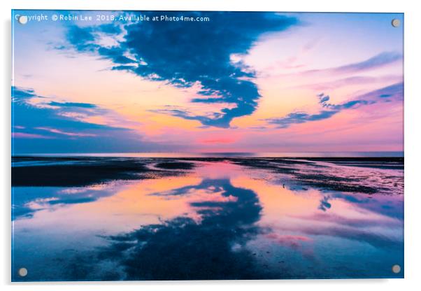 Sunset reflected on beach Acrylic by Robin Lee