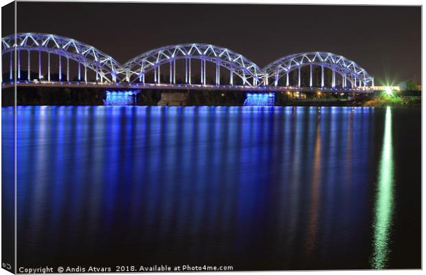 Railway Bridge crosses the Daugava river in Riga Canvas Print by Andis Atvars
