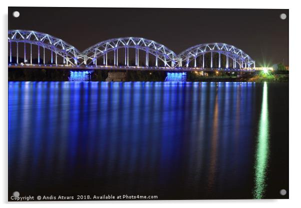Railway Bridge crosses the Daugava river in Riga Acrylic by Andis Atvars