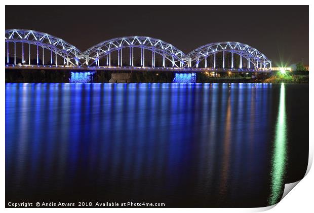 Railway Bridge crosses the Daugava river in Riga Print by Andis Atvars