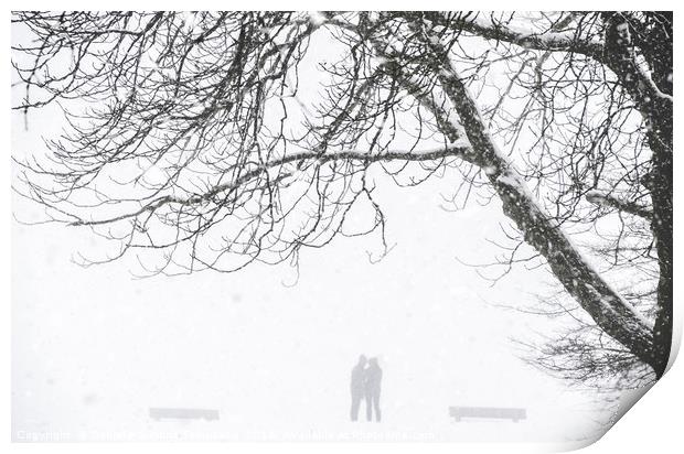 People silhouette while a snow blizzard Print by Daniela Simona Temneanu