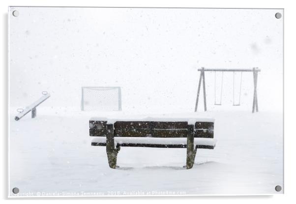 Playground and bench covered by snow Acrylic by Daniela Simona Temneanu
