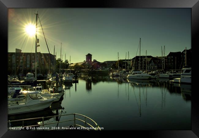 Swansea Docks Reflections Framed Print by Rob Hawkins