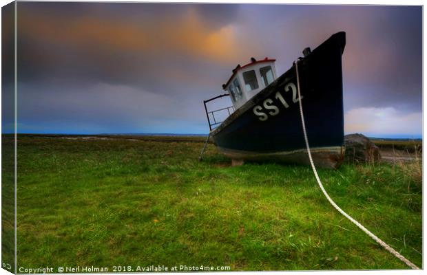 The SS12 Fishing Boat at Penclawdd Canvas Print by Neil Holman
