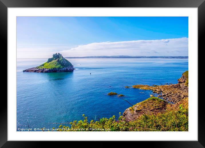 Meadfoot Bay beach and Thatchers Rock Framed Mounted Print by Rosaline Napier