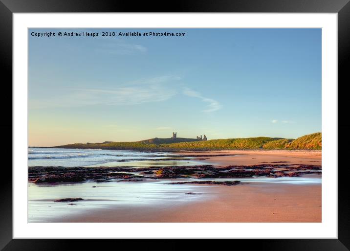 Sunrise looking over Dunstanburgh Castle HDR Framed Mounted Print by Andrew Heaps