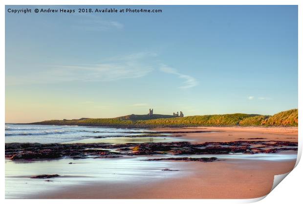 Sunrise looking over Dunstanburgh Castle HDR Print by Andrew Heaps