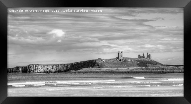 Dunstanburgh Castle from the beach. Framed Print by Andrew Heaps