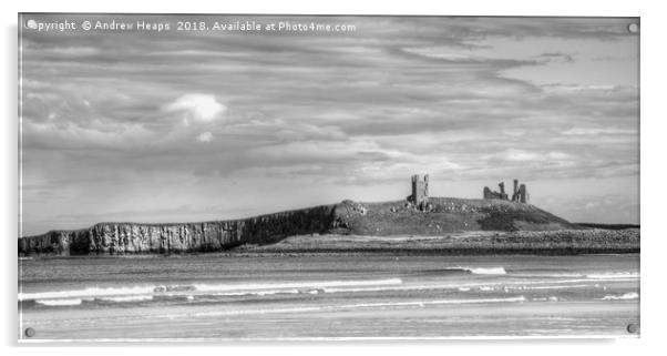 Dunstanburgh Castle from the beach. Acrylic by Andrew Heaps