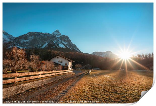 Winter sunshine over Austrian Alps and village Print by Daniela Simona Temneanu