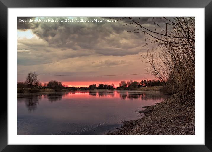 Springtime Sunset Behind The River Bend Framed Mounted Print by Jukka Heinovirta