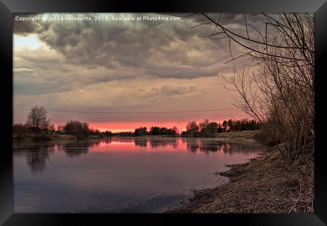 Springtime Sunset Behind The River Bend Framed Print by Jukka Heinovirta