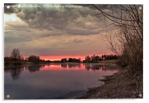 Springtime Sunset Behind The River Bend Acrylic by Jukka Heinovirta