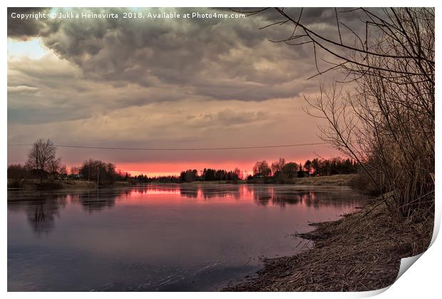 Springtime Sunset Behind The River Bend Print by Jukka Heinovirta