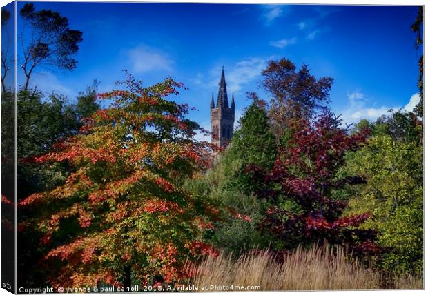 Glasgow University in autumn from Kelvingrove Park Canvas Print by yvonne & paul carroll