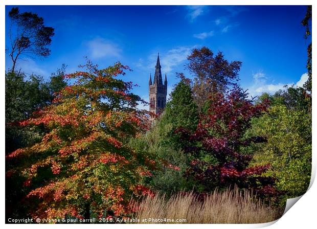 Glasgow University in autumn from Kelvingrove Park Print by yvonne & paul carroll