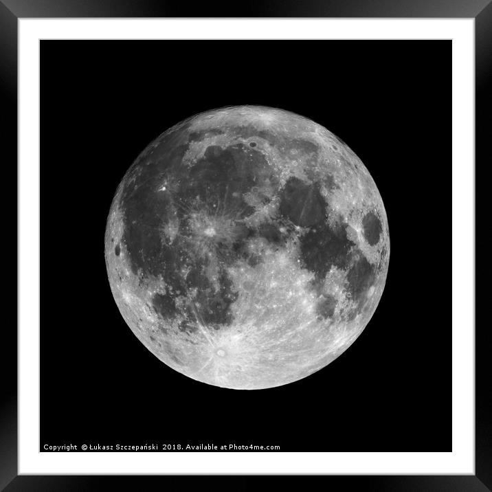 Full moon isolated on black night sky background Framed Mounted Print by Łukasz Szczepański