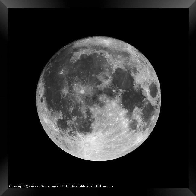 Full moon isolated on black night sky background Framed Print by Łukasz Szczepański