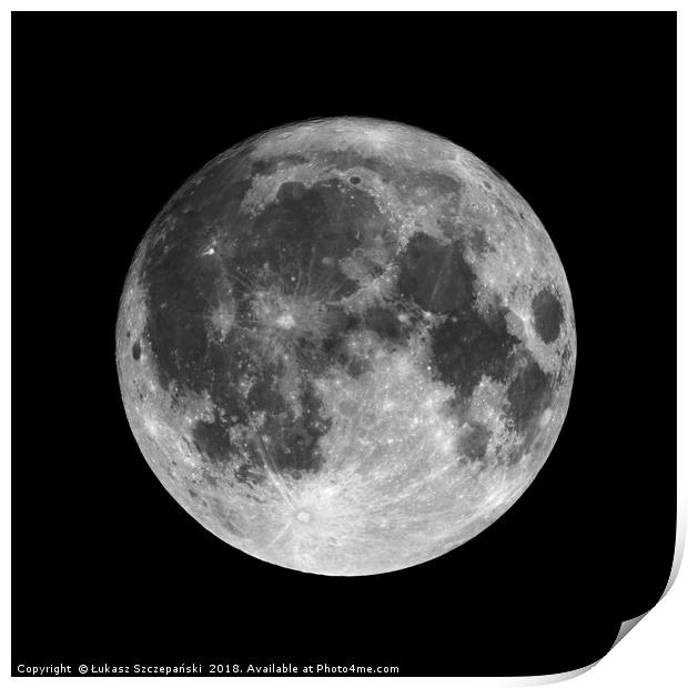 Full moon isolated on black night sky background Print by Łukasz Szczepański