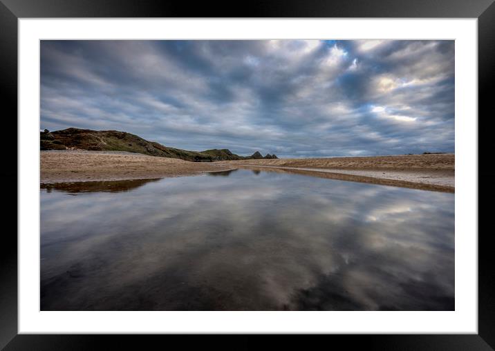 Reflections at Three Cliffs Bay Framed Mounted Print by Leighton Collins