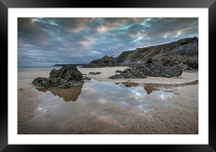 Three Cliffs Bay Gower Framed Mounted Print by Leighton Collins