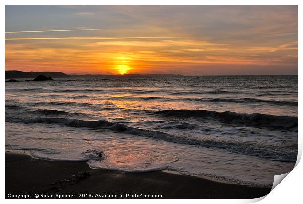 Sunrise view from Looe Beach in Cornwall Print by Rosie Spooner