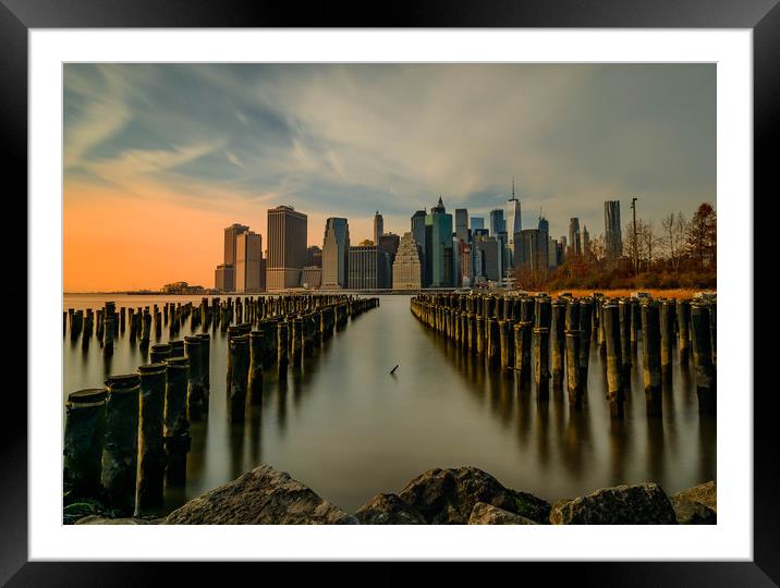 Downtown Manhattan from Brooklyn Framed Mounted Print by Ed Robson