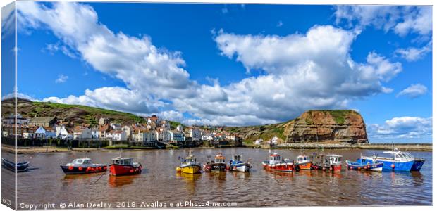 Fishing Boats in Staithes harbour,North Yorkshire Canvas Print by Alan Deeley