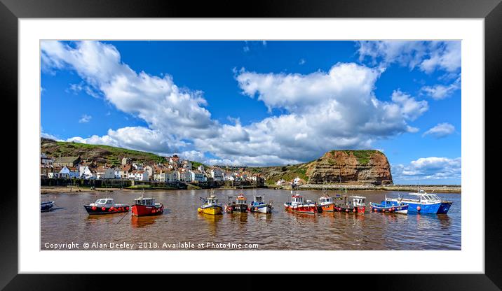 Fishing Boats in Staithes harbour,North Yorkshire Framed Mounted Print by Alan Deeley