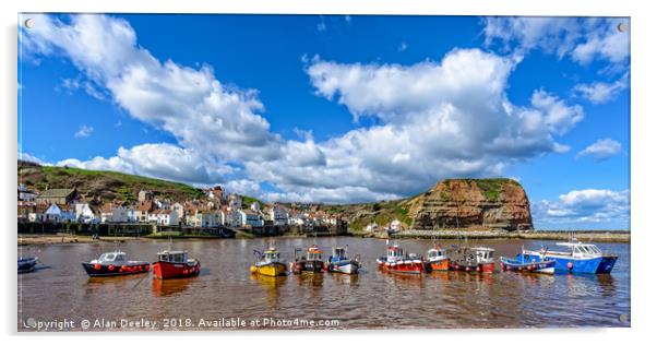 Fishing Boats in Staithes harbour,North Yorkshire Acrylic by Alan Deeley