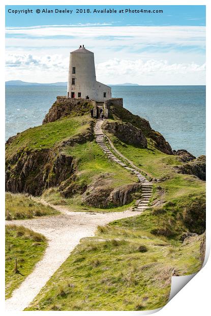 Llanddwyn lighthouse  Print by Alan Deeley