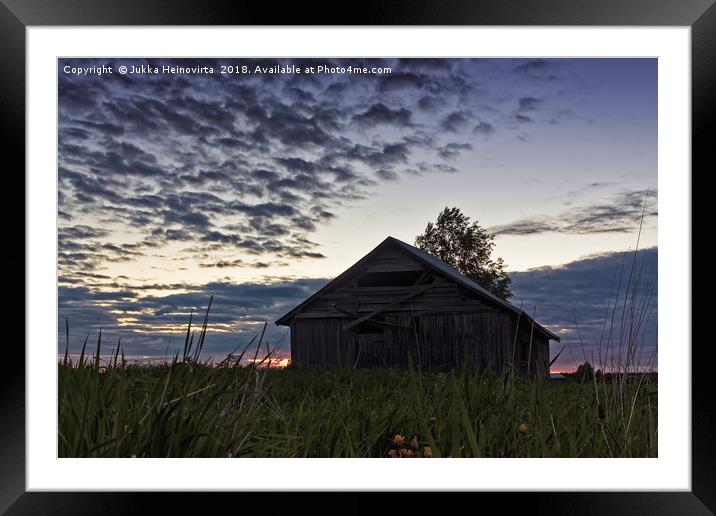 Midsummer Sun Sets Behind An Old Barn House Framed Mounted Print by Jukka Heinovirta