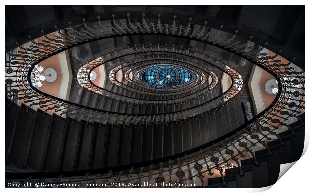 Spiral staircase with chandeliers Print by Daniela Simona Temneanu