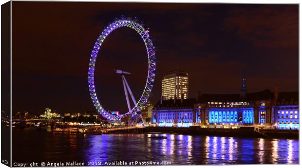 The London eye at night                 Canvas Print by Angela Wallace