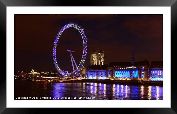 The London eye at night                 Framed Mounted Print by Angela Wallace