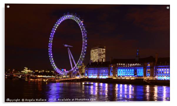 The London eye at night                 Acrylic by Angela Wallace