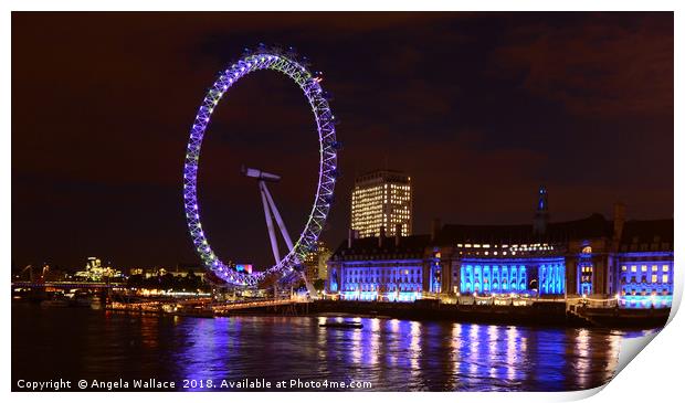The London eye at night                 Print by Angela Wallace