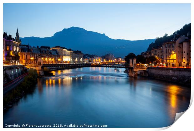 Grenoble at dusk with the river Isere, France Print by Florent Lacroute