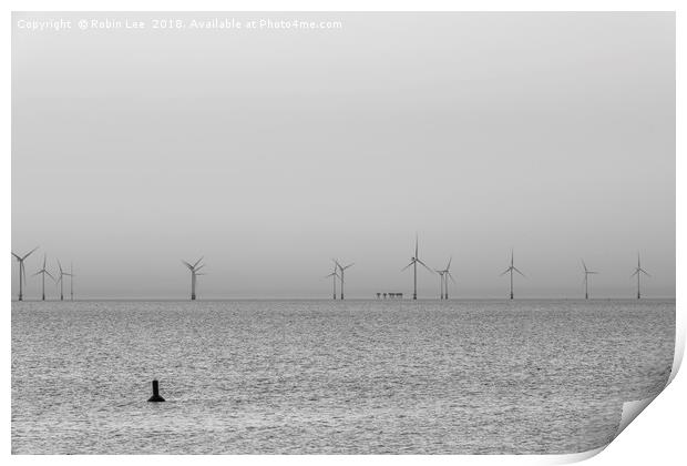 Wind farm and Maunsell Army Forts off Herne Bay  Print by Robin Lee