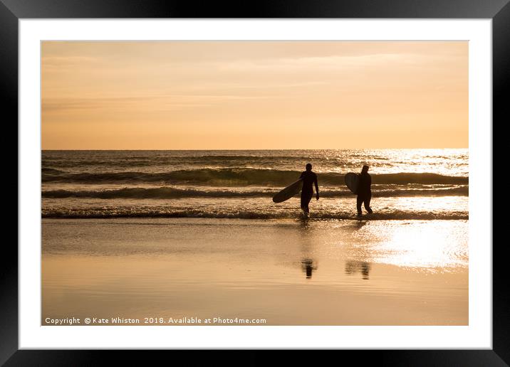 Sunset Surfers Framed Mounted Print by Kate Whiston