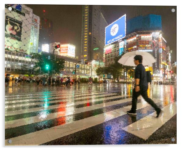 Crossing Alone Shibuya Acrylic by Clive Eariss