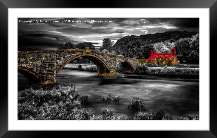 Llanrwst Ivy Cottage and Bridge Framed Mounted Print by Adrian Evans