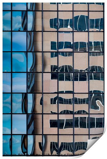 A distorted reflection of an office block in the r Print by Martin Williams
